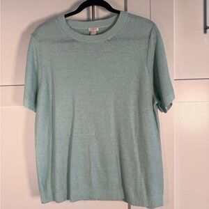 100% Linen, Aqua Short-Sleeve Knit Sweater
